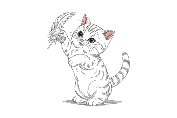 Review: Adorable Kitten Playing with Feather Design
