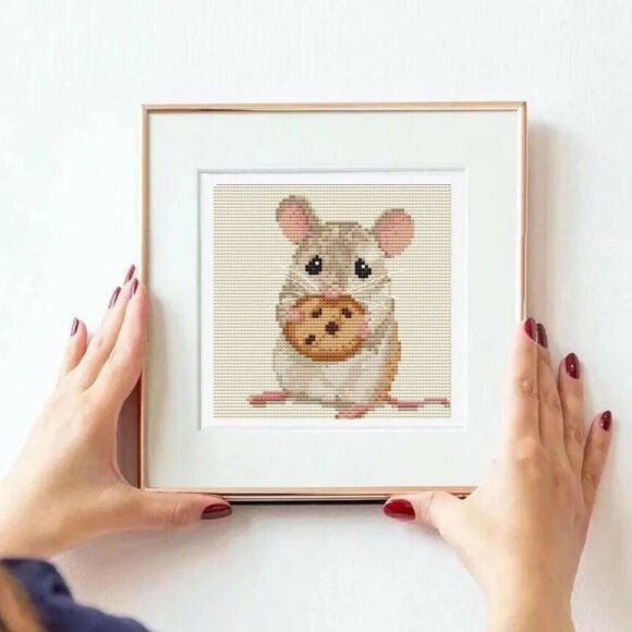 Reviewing Mouse with Chocolate Cookie Cross Stitch
